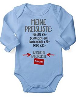 miKalino Babybody mit Spruch für Jungen Mädchen Unisex Langarm Meine Preisliste | handbedruckt in Deutschland, Farbe:sky, Grösse:62 von miKalino