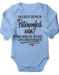 miKalino Babybody mit Spruch für Jungen Mädchen Unisex Langarm Möchtest du mein Patenonkel sein | handbedruckt in Deutschland | Handmade with love, Farbe:sky, Grösse:68 von miKalino