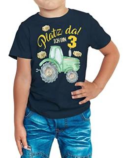 miKalino Kinder T-Shirt Platz Da ich Bin DREI 3 Traktor Kurzarm Shirt für Jungen und Mädchen | Geschenkidee, Farbe:Navy, Grösse:116 von miKalino