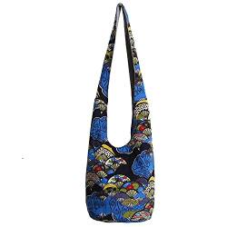 Bohmian Style Schultertaschen Umhängetasche Reise Canvas Bucket Bag bedruckte Tasche Ethnic Style Bag Frauen Baumwolle Hobo Sling Bag (A026#617) von miaomiaojia