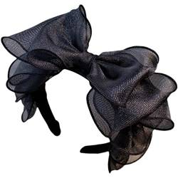 n/a Retro Black Big Bow Stirnband Damen Layered Mesh Breitkrempiges Haarschmuck Netz Roter Stirnband Kopfschmuck von mifdojz