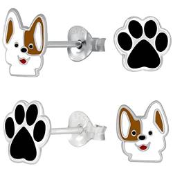 miimago 2 Paar Kinder Ohrringe Silber 925 Mädchen Hunde Pfoten Ohrstecker Stecker Schmuck Geschenke für Mädchen von miimago