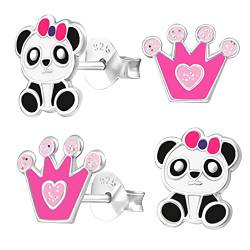 miimago 2 Paar Kinder Ohrringe Silber 925 Mädchen Panda Prinzessin-Krone rosa Ohrstecker Stecker Pandabär Schmuck Geschenke für Mädchen von miimago