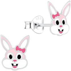 miimago Hasen Kinderohrringe Silber 925 Mädchen Ohrstecker - Häschen Ohrringe für Kinder - 8 mm rosa weiß von miimago