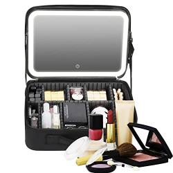 mimika Make-up-Tasche mit großem Fassungsvermögen, Reise-Kosmetiktaschen für Frauen,Make-up-Tasche mit Reißverschluss - Tragbare Organizer-Hülle mit Spiegel und Lichtern, vielseitige Kulturtasche für von mimika