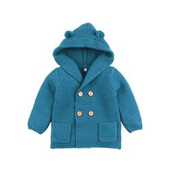 mimixiong Baby-Jungen Strickjacke Cardigan mit Kapuzenpullover Hoodie Sweatshirt(Blau,6-12 Monat) von mimixiong