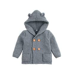 mimixiong Baby-Jungen Strickjacke Cardigan mit Kapuzenpullover Hoodie Sweatshirt(Grau,6-12 Monat) von mimixiong