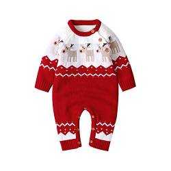 mimixiong Baby Weihnachts Spielanzug Gestrickte Rentieroverall Outfits (Rot, 0-6 Monate/70) von mimixiong