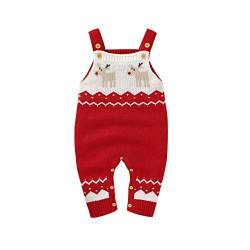 mimixiong Babyspielanzug Weihnachten Overalls Gestrickte Rentier Sling Outfit Kleidung (Rot, 12-18 Monate/90) von mimixiong