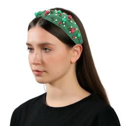 Weihnachten geknotetes Stirnband | Rotes Haarband - Modisches, grünes, mit Kristallen verziertes, geknotetes Stirnband mit Streuseln und Haarschmuck für Feiertage und Partys Mingchengheng von mingchengheng