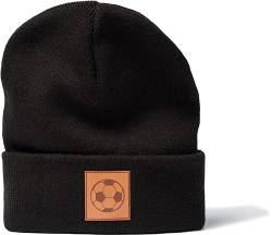 Fußball Mütze für Kinder: Fußball Leder Embleme - Kinder-Strickmütze für Fussballspieler Trainings-Mütze Wintermütze Beanie Mütze Kinder Mütze Junge und Mädchen Geschenk (Black) von minifan