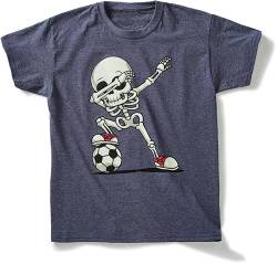 Kinder Fussball T-Shirt: Dab Skelett Leuchtet im Dunklen - Dab Teenager Dance - Glow in The Dark - Shirt für Jungen & Mädchen Geschenk zum Geburtstag für Kinder - Fußball-Spieler-Zubehör (128 Navy) von minifan