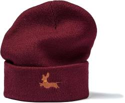 minifan Outdoor Strickmütze Herren & Damen : Dackel - Geschenk für Hundebesitzer Jäger Geschenke - Beanie Männer Mütze Wintermütze Hund (Burgundy) von minifan