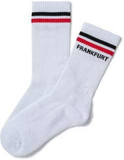 minifan Retrosocken: Fankfurt - 2 Paar - Tennissocken weiß Sportsocken, Freizeitsocken, Atmungsaktiv, für Herren & Damen (41/43 Fra) von minifan