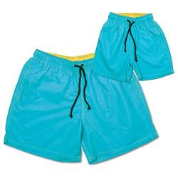 miniloo Badeshorts Partnerlook Papa und Sohn 110-116 Blue Sunrise türkis - Hochwertiges Set Badehose Vater Sohn 4-5 Jahre - Badeshorts für Vater und Sohn - Shorts mit Mesh Futter von miniloo