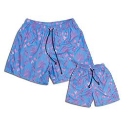 miniloo Badeshorts Partnerlook Papa und Sohn 110-116 Koralle blau - Hochwertiges Set Badehose Vater Sohn 4-5 Jahre - Badeshorts für Vater und Sohn - Shorts mit Mesh Futter von miniloo