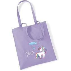 Jutebeutel Einhorn mit eigenem Namen bedruckt | große Stofftasche Baumwolle Unicorn Wolke Sterne | Personalisierter Kitabeutel Mädchen(lavendel) von minimutz