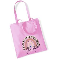 Jutebeutel bedruckt mit Namen & rosa Regenbogen LEO-Print |Stofftasche Baumwolle inkl. Namensaufdruck für Mädchen | Personalisierter Kinderbeutel Tragetasche für Krippe, Kindergarten, Schule (rosa) von minimutz