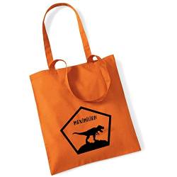 Stofftasche Dinosaurier T-Rex personalisiert | mit Namen bedruckter Jutebeutel Stoffbeutel für Jungen | Dino-Design Kinder-Tasche Schule, KiTa (orange) von minimutz