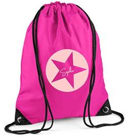 Turnbeutel mit Namen | Motiv Stern Sterne inkl. Namensdruck | personalisieren & bedrucken | Sportbeutel Schuhbeutel dunkel-blau für Jungen & Mädchen Kinder | Rucksack zum Zuziehen (pink) von minimutz