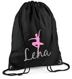 Turnbeutel mit Namen | inkl. NAMENSDRUCK | Motiv Ballett-Tänzerin | personalisieren & bedrucken | Sportbeutel Mädchen Kinder pink Ballerina lila (schwarz) von minimutz