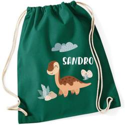 minimutz Geschenk Turnbeutel Dinosaurier - Personalisiert mit Namen - Kinder Stoffbeutel Rucksack zum Zuziehen - Sportbeutel zum Zuziehen - 12L - 37x46cm (dunkelgrün) von minimutz