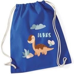 minimutz Geschenk Turnbeutel Dinosaurier - Personalisiert mit Namen - Kinder Stoffbeutel Rucksack zum Zuziehen - Sportbeutel zum Zuziehen - 12L - 37x46cm (royalblau) von minimutz