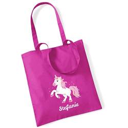 minimutz Jutebeutel Einhorn mit eigenem Namen bedruckt | große Stofftasche Baumwolle Unicorn | Personalisierter Kitabeutel Wechselwäsche Mädchen (pink) von minimutz