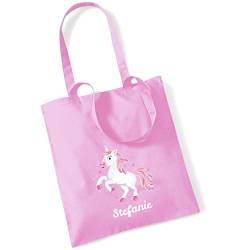 minimutz Jutebeutel Einhorn mit eigenem Namen bedruckt | große Stofftasche Baumwolle Unicorn | Personalisierter Kitabeutel Wechselwäsche Mädchen (rosa) von minimutz