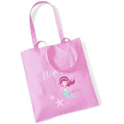 minimutz Jutebeutel Meerjungfrau mit eigenem Namen bedruckt | große Stofftasche Baumwolle Mädchen | Personalisierter Kitabeutel für Wechselwäsche (rosa) von minimutz