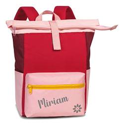minimutz Kindergarten-Rucksack Jungen Mädchen mit Name | Kleiner personalisierter Rucksack Kinder Freizeitrucksack Blume in pink rosa von minimutz