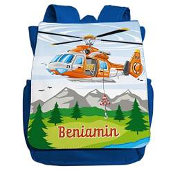 minimutz Kindergartenrucksack Helikopter für Jungen mit Name | Personalisierter Rucksack Rettungs-Hubschrauber für Kinder | Kleiner Freizeitrucksack Kinderrucksack 2-5 Jahre (dunkelblau) von minimutz