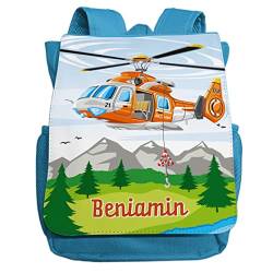minimutz Kindergartenrucksack Helikopter für Jungen mit Name | Personalisierter Rucksack Rettungs-Hubschrauber für Kinder | Kleiner Freizeitrucksack Kinderrucksack 2-5 Jahre (hellblau) von minimutz