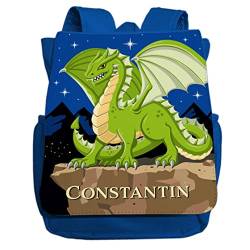 minimutz Kindergartenrucksack Jungen mit Name | Personalisierter Rucksack Drache Dragon für Kinder | Kleiner Freizeitrucksack Kinderrucksack Kita Kindergarten 2-5 Jahre (royalblau) von minimutz