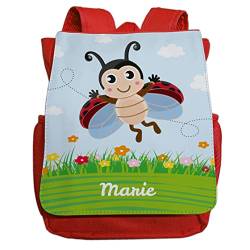 minimutz Kindergartenrucksack Mädchen mit Name | Personalisierter Rucksack Marienkäfer Ladybug für Kinder | Kleiner Freizeitrucksack Kinderrucksack Kita Kindergarten 2-5 Jahre (rot) von minimutz