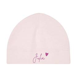 minimutz Kleine Babymütze mit Namen | Personalisierte Mütze Beanie für Baby und Neugeborene | Motiv Herz (rosa) von minimutz