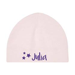 minimutz Kleine Babymütze mit Namen | Personalisierte Mütze Beanie für Baby und Neugeborene | Motiv Sterne Stars (rosa) von minimutz