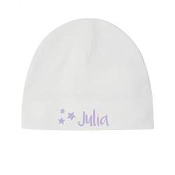 minimutz Kleine Babymütze mit Namen | Personalisierte Mütze Beanie für Baby und Neugeborene | Motiv Sterne Stars (weiß) von minimutz