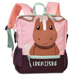 minimutz Personalisierter Kindergarten-Rucksack Pferd mit Name | Kleiner Rucksack Kinder Freizeitrucksack aus recyceltem Material Tiermotiv Mädchen Jungen von minimutz