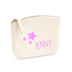 minimutz Schminktasche für Mädchen | personalisiert mit Namensdruck & Sterne | kleine Kosmetiktasche für Kinder inkl. Name | Make-up Täschchen mit Reißverschluss | S (14 x 11 cm beige) von minimutz