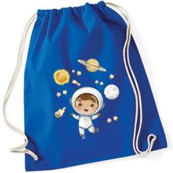 minimutz Turnbeutel Astronaut Kinder - Stoffbeutel Jungen Weltraum Planeten Rucksack - Sportbeutel zum Zuziehen - 12L - 37x46cm (royalblau) von minimutz