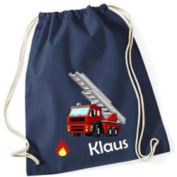 minimutz Turnbeutel Feuerwehr mit Namen personalisiert - Stoffbeutel Jungen Rucksack - Sportbeutel zum Zuziehen - 12L - 37x46cm (dunkelblau) von minimutz