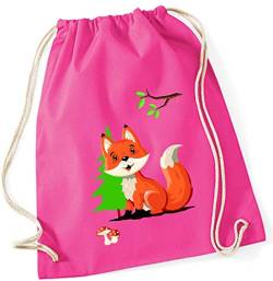 minimutz Turnbeutel Fuchs für Kinder | Stoffbeutel Baumwolle Fuchs Wald-Tiere | Sportbeutel zum Zuziehen mit Kordel 37cm x 46cm (pink) von minimutz