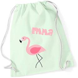 minimutz Turnbeutel mit Namen | Motiv Flamingo Vogel | inkl. NAMENSDRUCK | Stoffbeutel Hipster-Rucksack für Kinder & Mädchen in rosa pink lila (pastellgrün) von minimutz