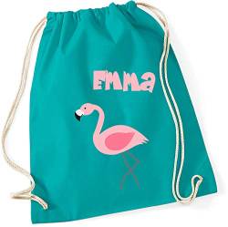 minimutz Turnbeutel mit Namen | Motiv Flamingo Vogel | inkl. NAMENSDRUCK | Stoffbeutel Hipster-Rucksack für Kinder & Mädchen in rosa pink lila (türkis) von minimutz