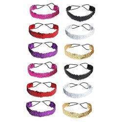 minkissy 12 Stück Sportband-Stirnbänder Schwarze Farben Slip Glitzer Mehrfarbig Bling Stretch Funkelnd Rosig Lila Und Nicht Mit Damen-Cospaly-Haaren Damenkordel Rotes von minkissy