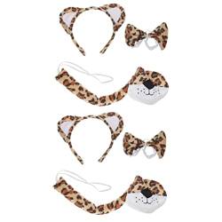 minkissy 2 Sätze Tiger Stirnband Nase Leoparden-kostüm, Tiger-kostüm-set Katzenohren, Schwanz Und Fliege Leopardenkostüm Tigerohr-stirnband Tier-cosplay-kit Niedlich Stoff Overall Fräulein von minkissy