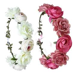 minkissy 2 Stück Rosen-Stirnband Kunstblumen-Girlande Mädchen-Haar-Accessoires Blumen-Mädchen-Haar-Accessoire Hochzeit Blumenkrone Blumen-Kopfschmuck Verziertes Stirnband Zartes von minkissy