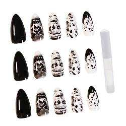 minkissy 24st Nagelaufkleber Vollflächiger Nagel Gefälschte Halloween-nagel Gefälschter Nagel Des Schädels Schwarze Kunstnägel Falsche Nägel Künstliche Nägel Spitze Matt Kleber Patch von minkissy