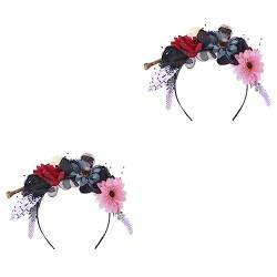 minkissy 2st Halloween-stirnband Halloween-rosenblumen-stirnband Stirnband Aus Teufelshorn Toter Haarreif Halloween-blumen-haarband Halloween-blumen-stirnband Cosplay Mexiko Damen Stoff von minkissy